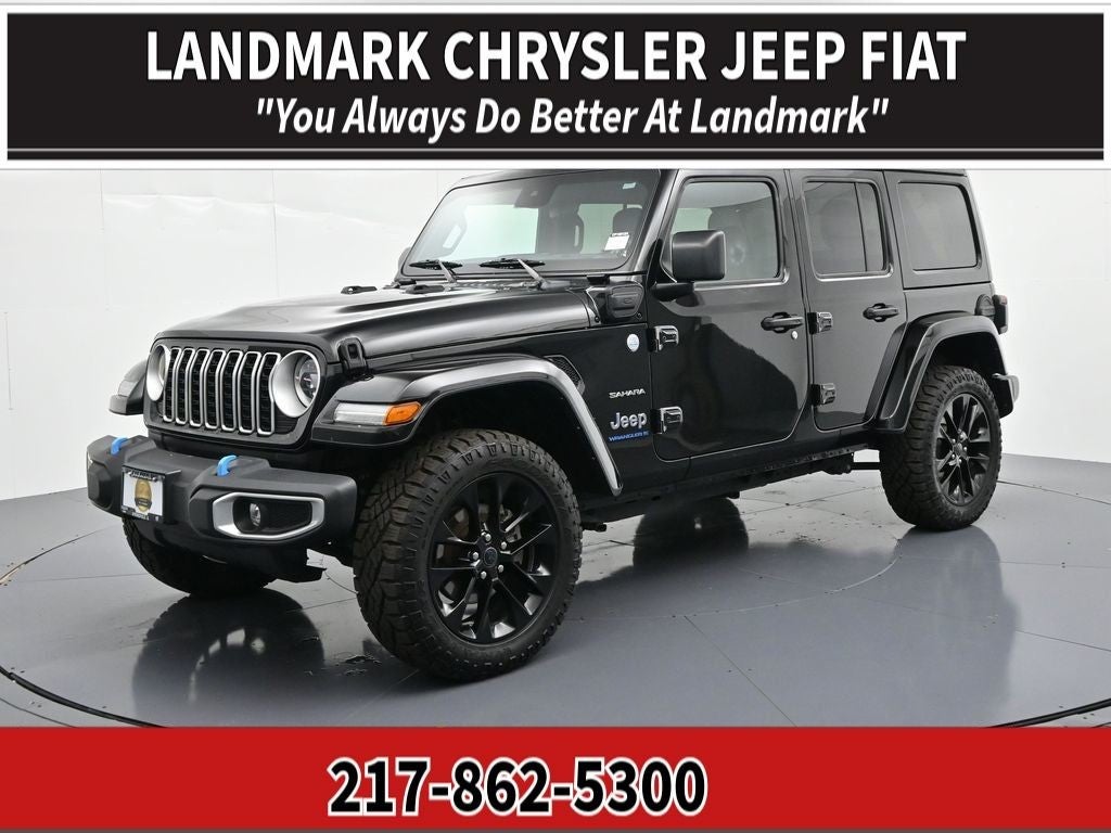 2024 Jeep Wrangler 4xe Sahara 4x4 in Black Clearcoat — front three-quarter view