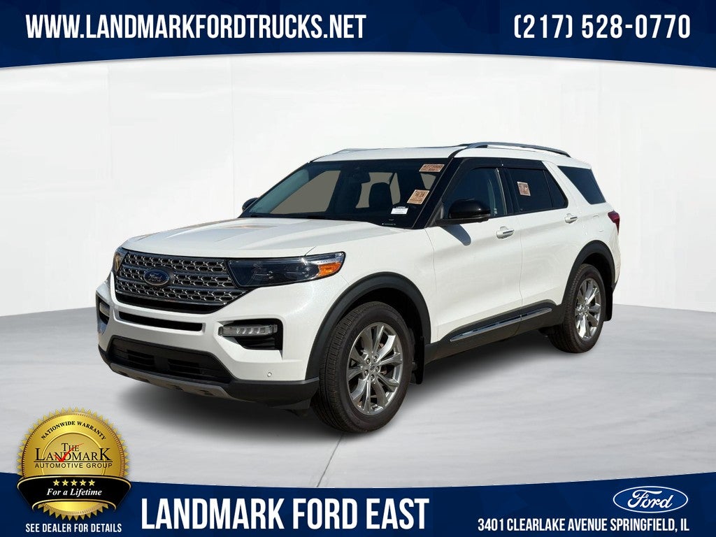 2022 Ford Explorer Limited 4WD in Star White Metallic Tri-Coat — front three-quarter view