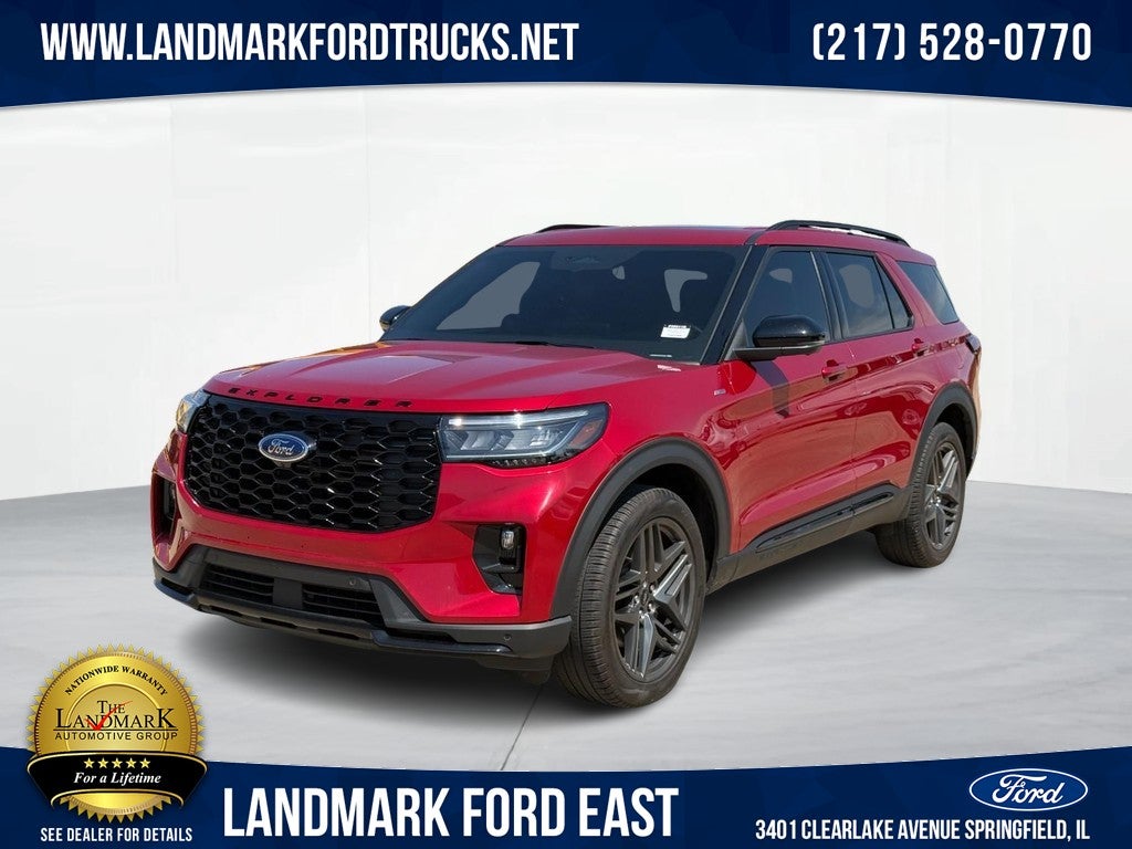 2025 Ford Explorer ST-Line 4WD in Rapid Red Metallic Tinted Clearcoat — front three-quarter view