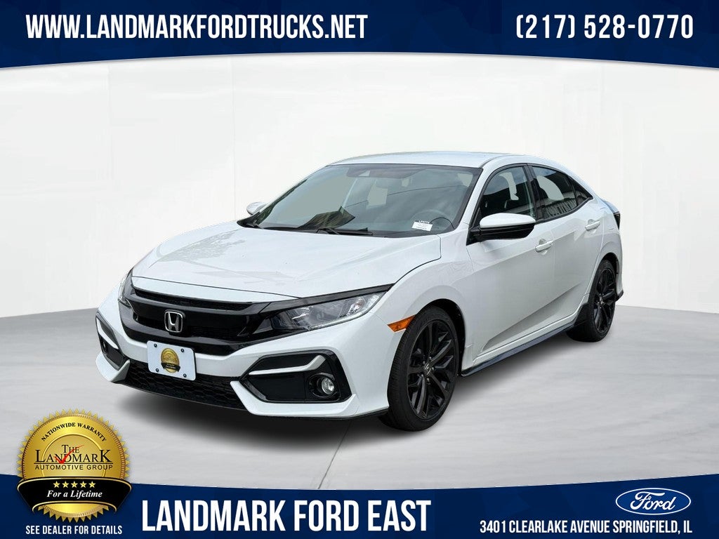 2021 Honda Civic Hatchback Sport CVT in Platinum White Pearl — front three-quarter view