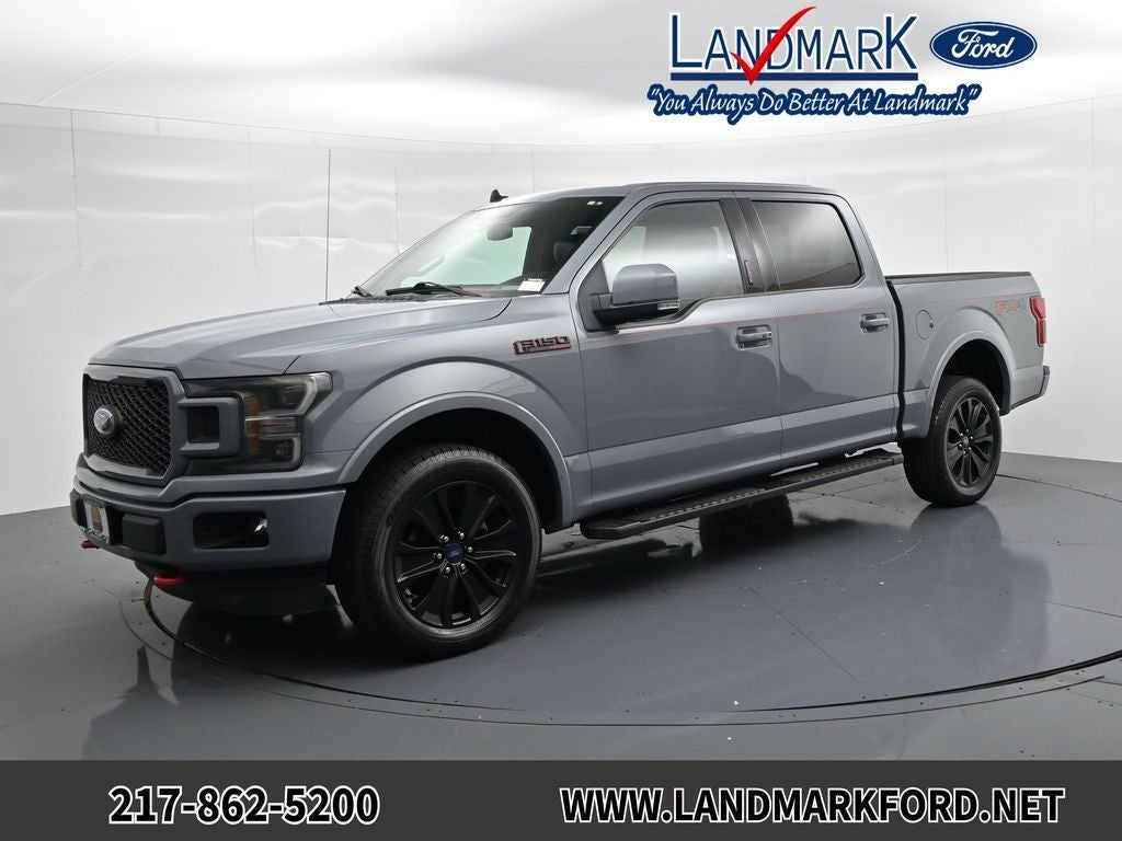 2019 Ford F-150 Lariat in Gray Metallic — front three-quarter view