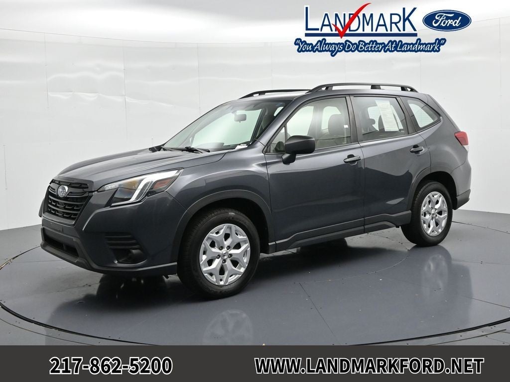 2023 Subaru Forester Base in Gray Metallic — front three-quarter view