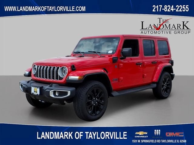 2025 Jeep Wrangler 4xe Sahara in Firecracker Red — front three-quarter view