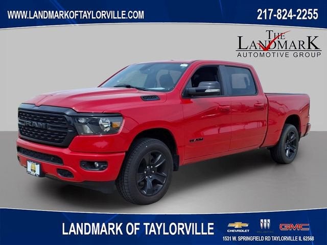 2022 RAM 1500 Big Horn in Flame Red Clear — front three-quarter view